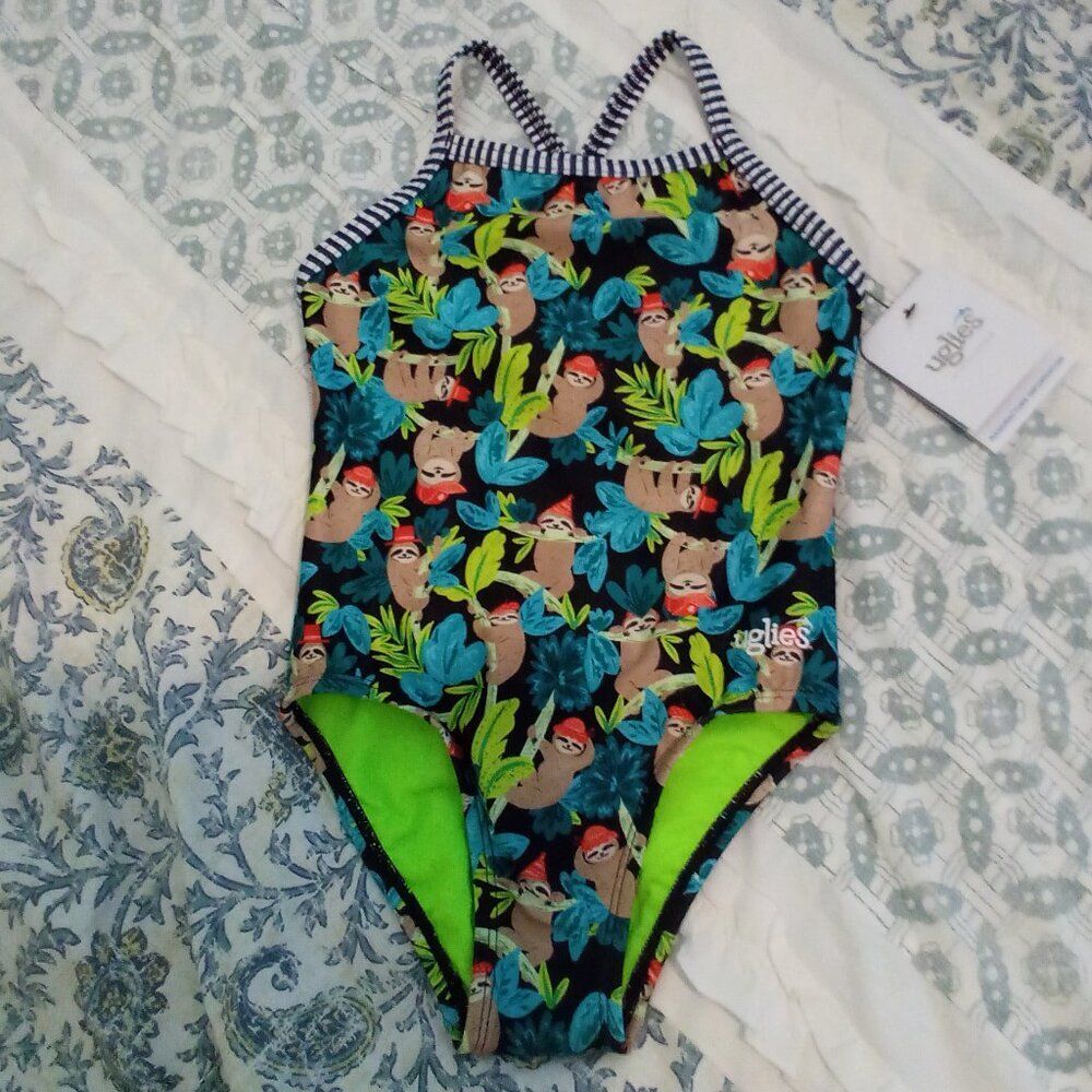 NWT DOLFIN SWIMWEAR UGLIES HANG TIGHT  SIZE 10 2024 SLOTH RED HAT FOLIAGE DESIGN